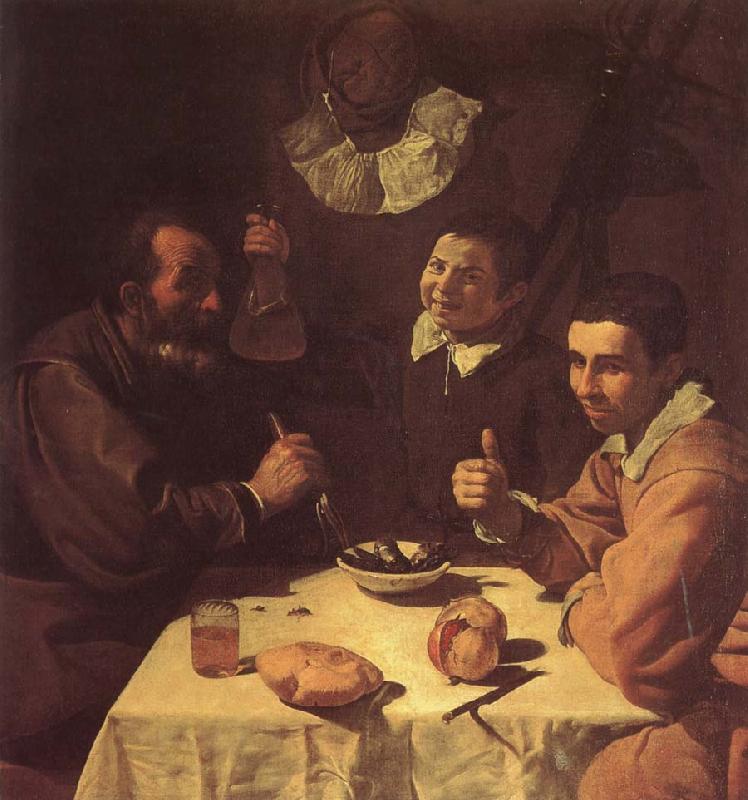 VELAZQUEZ, Diego Rodriguez de Silva y The three man beside the table Sweden oil painting art